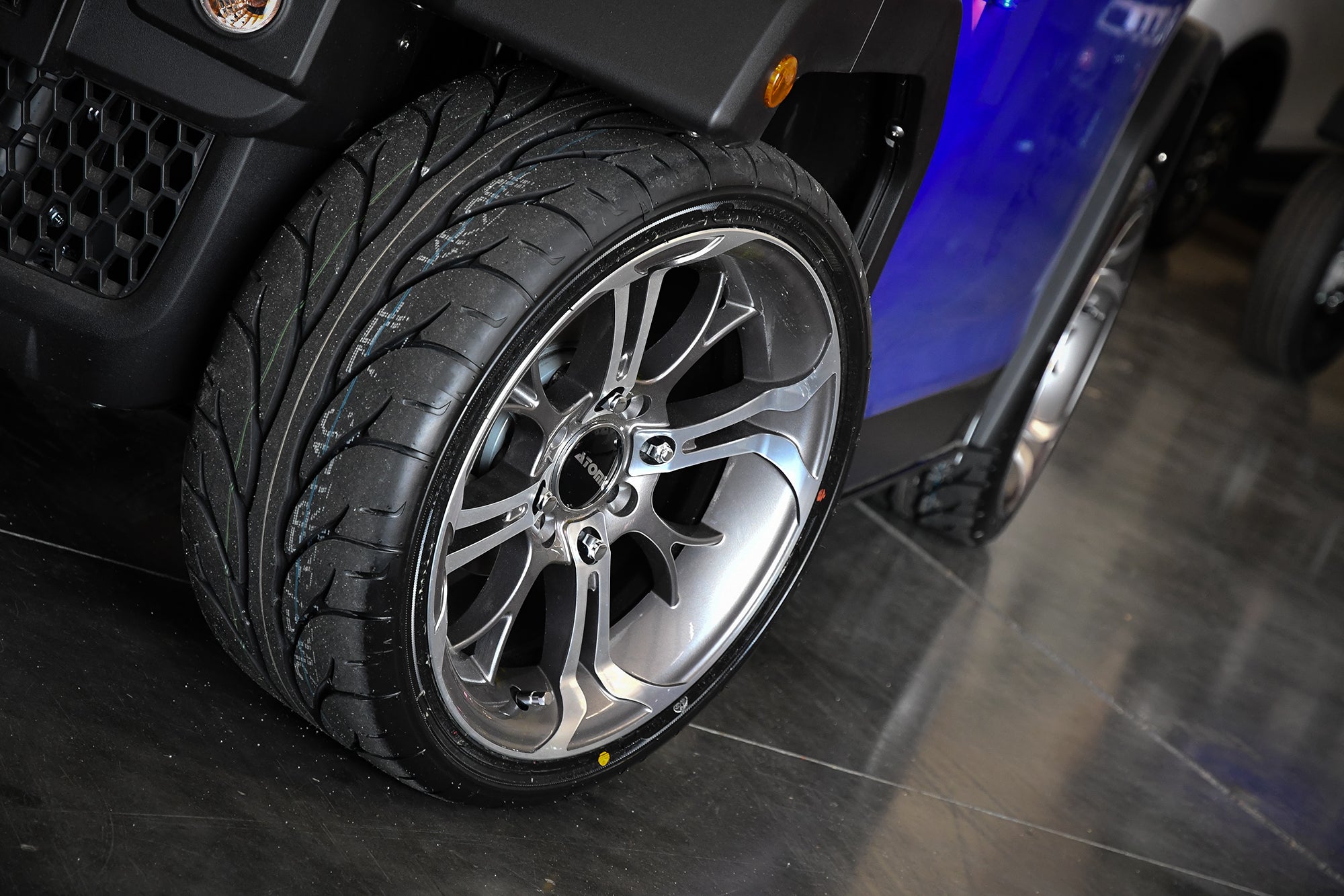 HD Golf Wheels Spinout in Gunmetal machined Face for ATOMIC, Club Car, Cushman, EZGO, Garia, GEM CAR, Pilotcar, Polaris, & Yamaha