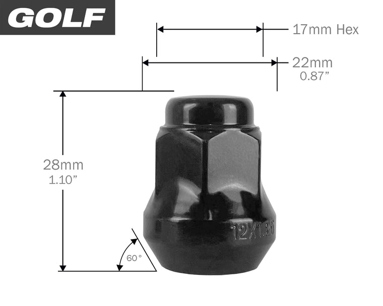 12mm x 1.25mm Small Hex Lug Nuts for ATOMIC EV and Yamaha Golf Carts in Black Electro Coating Finish