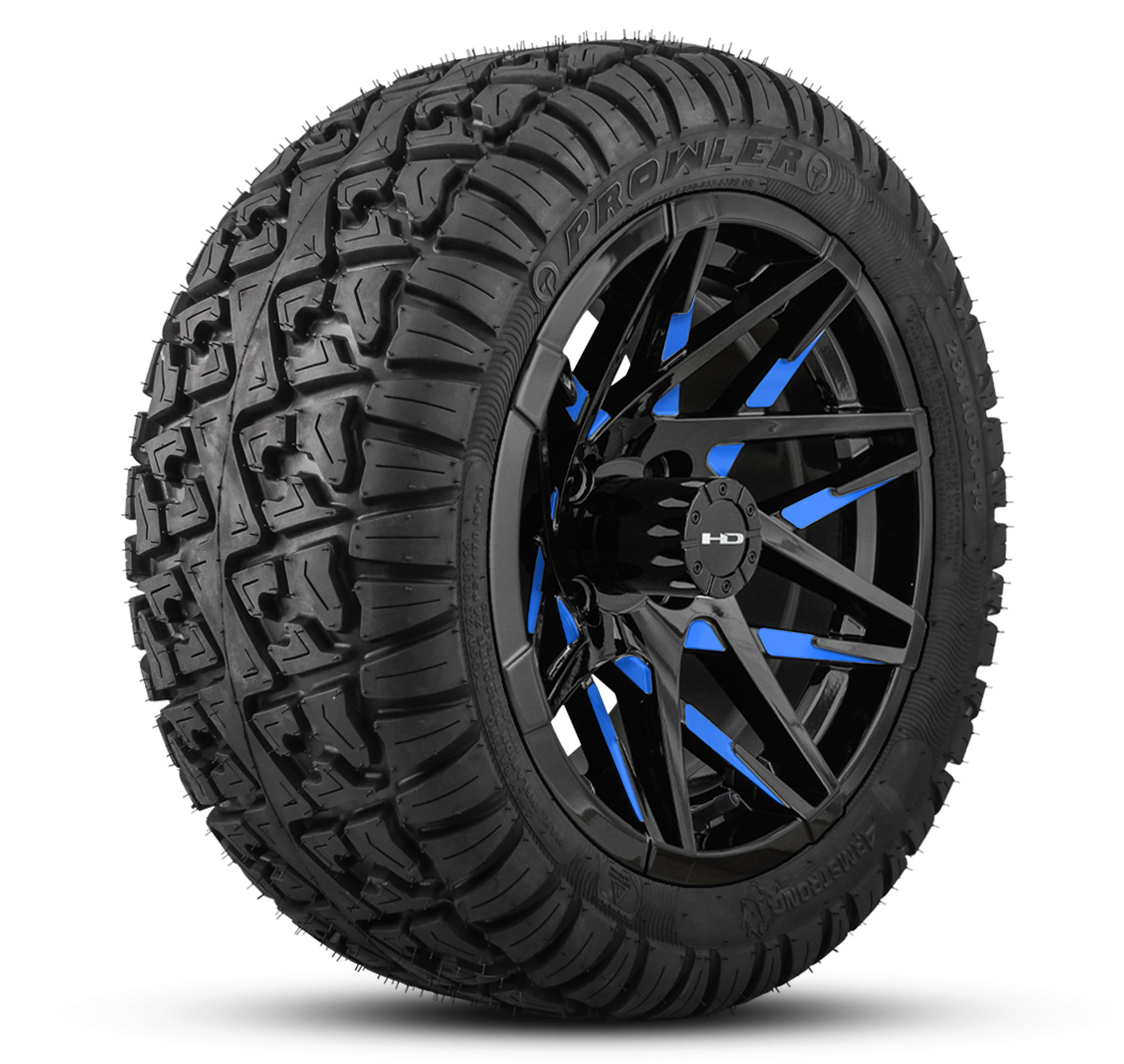 HD Golf Wheel & Tire Package ( 1pc ) 14x7.0 Canyon Black Blue Milled Face w ( 1pc ) 23 Inch A/T Tire