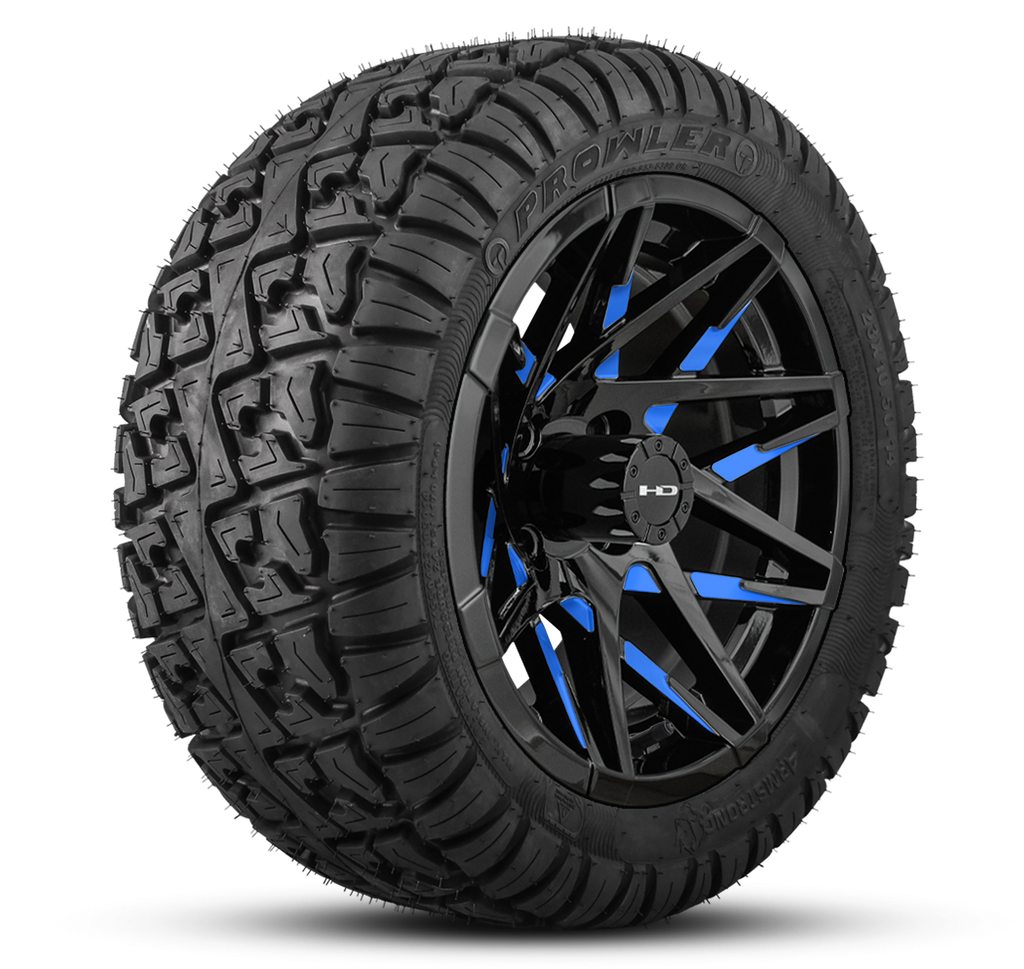 HD Golf Wheel & Tire Package ( 1pc ) 14x7.0 Canyon Black Blue Milled Face w ( 1pc ) 23 Inch A/T Tire