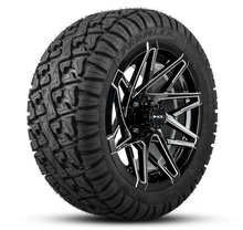 Load image into Gallery viewer, Shop the HD Golf Wheels CANYON Gloss Black Milled Edges with Turf / Street Tires online today for your Club Car, Cushman, EZGO, ICON EV, Garia, Massimo, Polaris, or Yamaha Golf Cart.