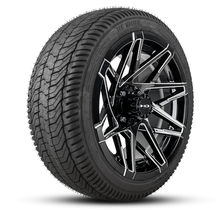 HD Golf Wheel & Tire Package ( 1pc ) 14x7.0 Canyon Black Milled Edges w ( 1pc ) 205/40-14 All Season Tire