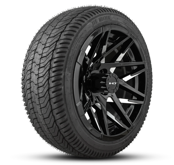 Shop the HD Golf Wheels CANYON Gloss Black Milled Face with Turf / Street Tires online today for your Club Car, Cushman, EZGO, ICON EV, Garia, Massimo, Polaris, or Yamaha Golf Cart.