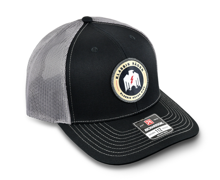Klassik Rader Wheels Official Richardson 112 Snap Back Trucker Style Hat in Gray & Black