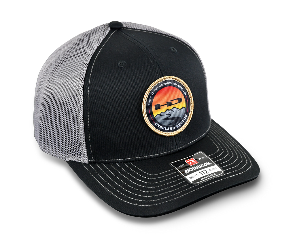 HD Off-Road Wheels Overland Sector Official Richardson 112 Snap Back Hat in Black & White Trucker Style with Mesh Back