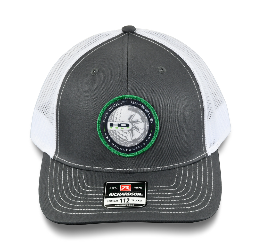 HD Golf Cart Wheels Official Branded Richardson 112 Snap Back Sport Hat White, Gray, & Green