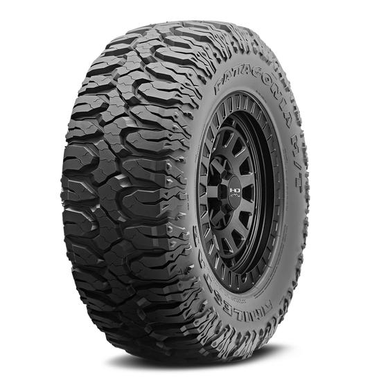 MILESTAR Patagonia M/T-02 Mud Terrain Tire with the HD Off-Road Overland Sector Venture in 17x9.0 All Satin Black Angled Shot Mounted & Balanced Wheel & Tire Package