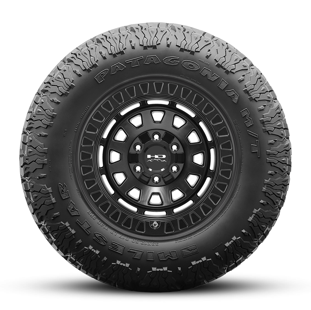 MILESTAR Patagonia M/T-02 Mud Terrain Tire with the HD Off-Road Overland Sector Venture in 17x9.0 All Satin Black Flat Shot Mounted & Balanced Wheel & Tire Package