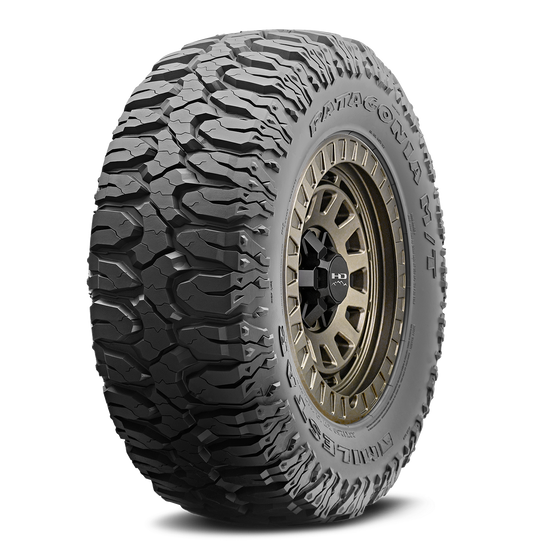 MILESTAR Patagonia M/T-02 Mud Terrain Tire with the HD Off-Road Overland Sector Venture in 17x9.0 All Satin Bronze Angled Shot Mounted & Balanced Wheel & Tire Package