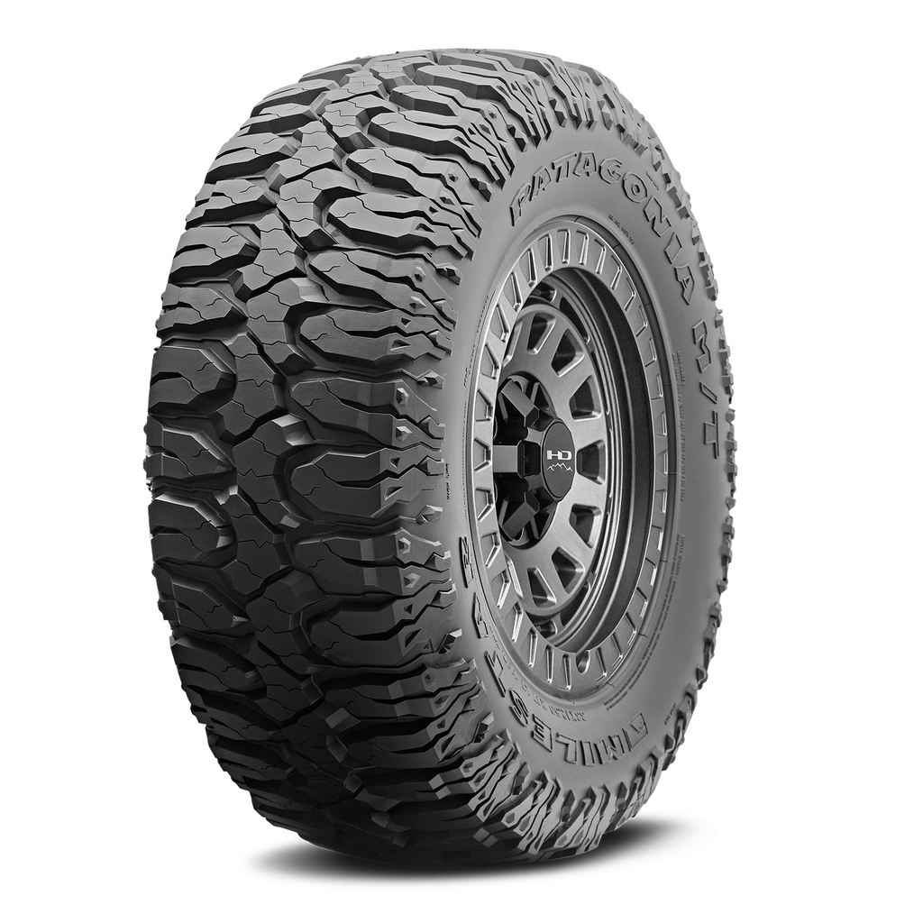 MILESTAR Patagonia M/T-02 Mud Terrain Tire with the HD Off-Road Overland Sector Venture in 17x9.0 All Satin Grey Angled Shot Mounted & Balanced Wheel & Tire Package