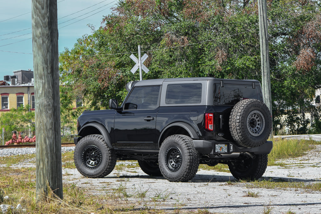 Onyx Black New Lifted Ford Bronco with HD Off-Road Overland Sector Wheel Rims in 17x9.0 6x139.7 in All Satin Black