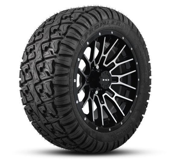 Shop the HD Golf Wheels RTC Gloss Black Machined Face with A/T Off-Road Tires online today for your Club Car, Cushman, EZGO, ICON EV, Garia, Massimo, Polaris, or Yamaha Golf Cart.