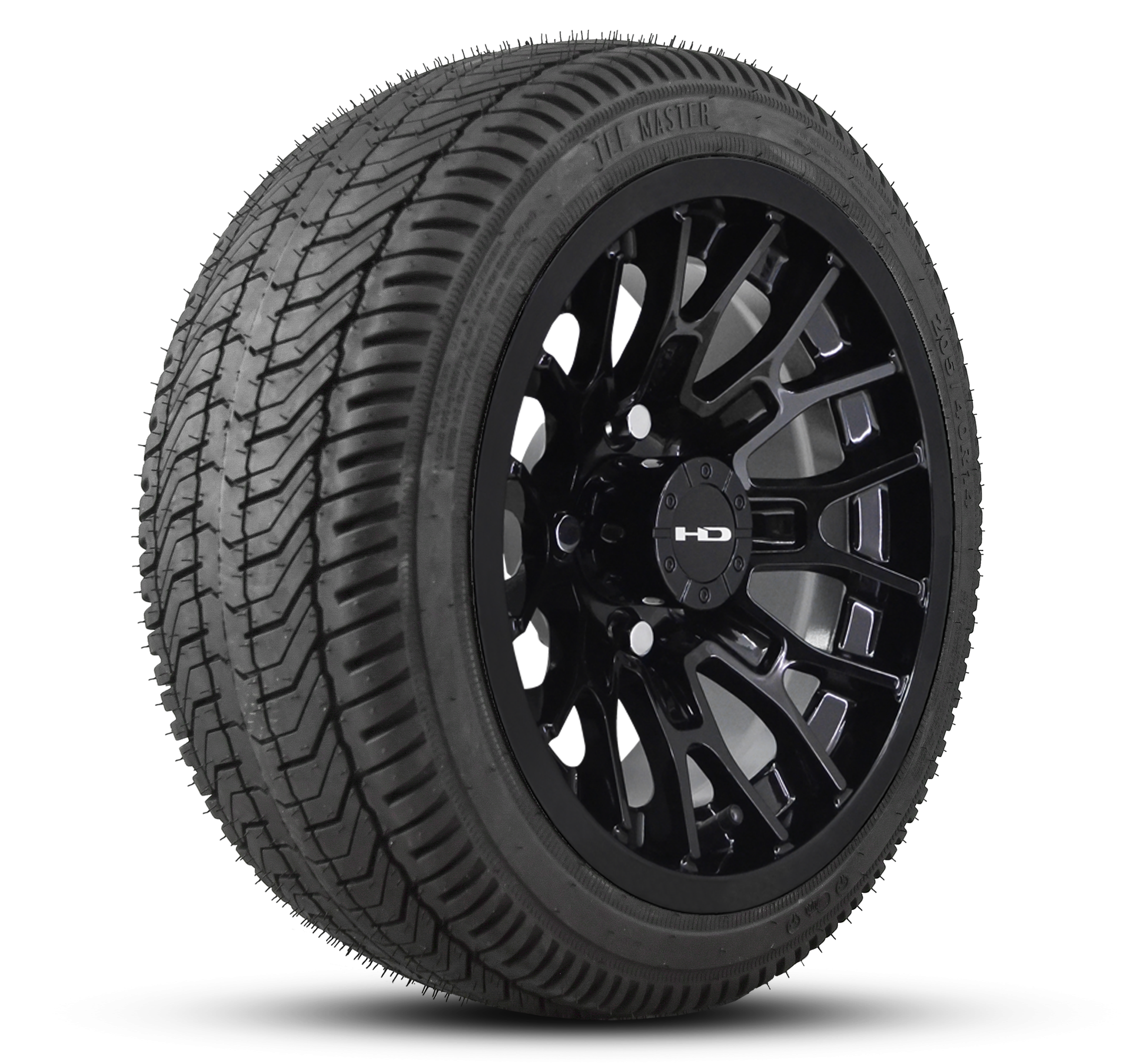 Shop the HD Golf Wheels RTC All Gloss Black with Turf / Street Tires online today for your Club Car, Cushman, EZGO, ICON EV, Garia, Massimo, Polaris, or Yamaha Golf Cart.
