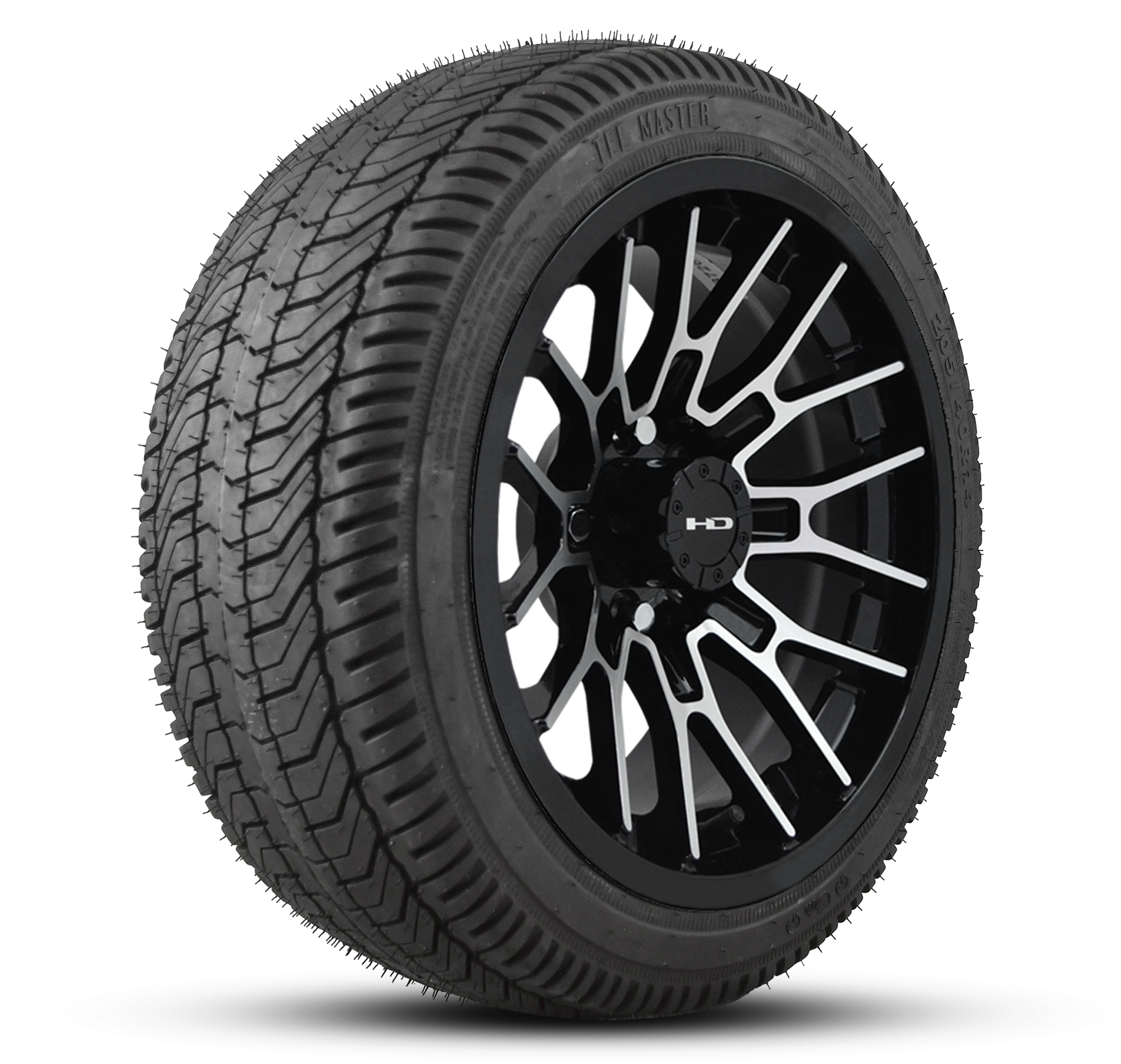 Shop the HD Golf Wheels RTC Gloss Black Machined Face with Turf / Street Tires online today for your Club Car, Cushman, EZGO, ICON EV, Garia, Massimo, Polaris, or Yamaha Golf Cart.