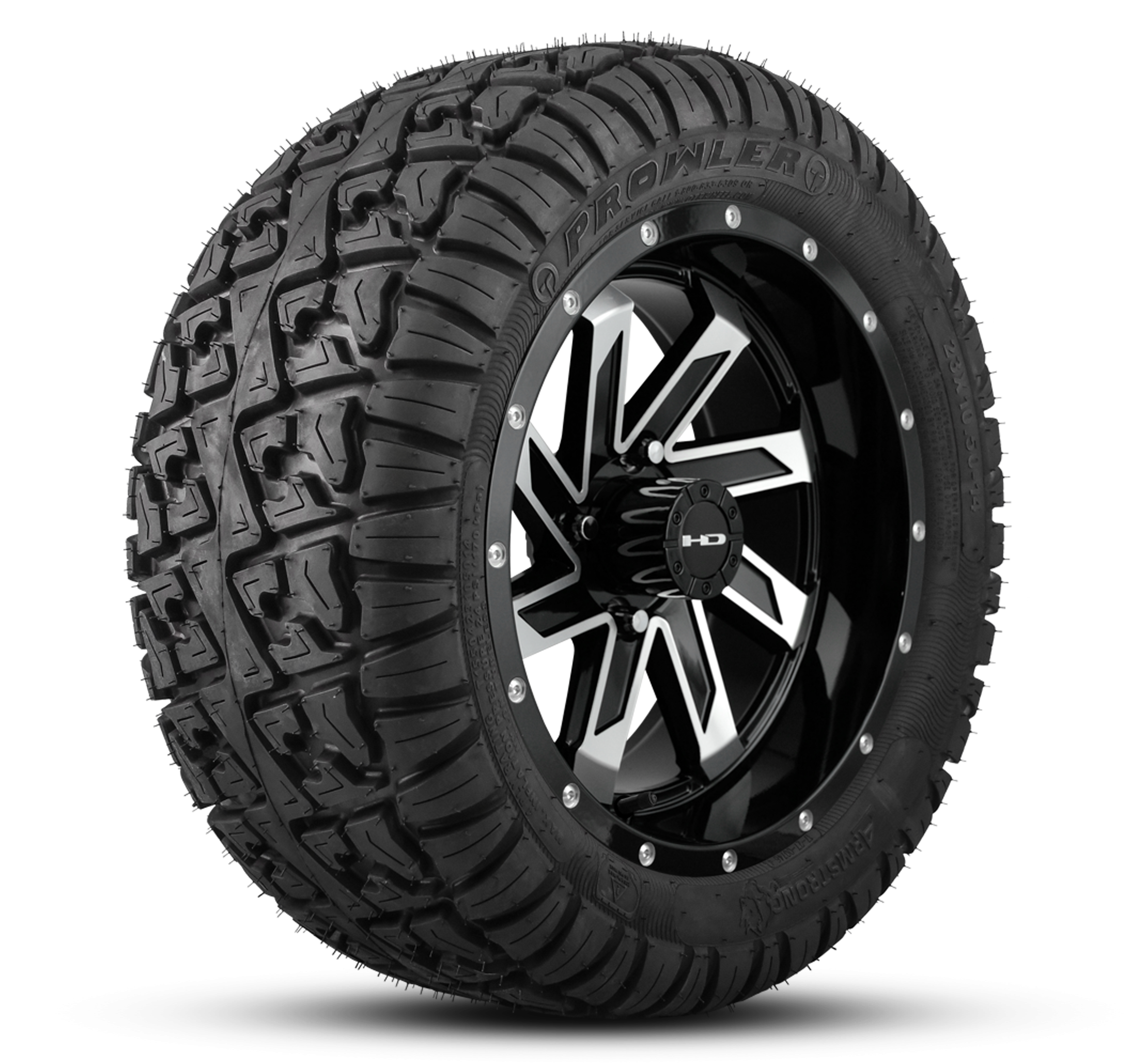 HD Golf Wheel & Tire Package ( 1pc ) 12x7.0 SAW Gloss Black Machined w ( 1pc ) 23 Inch A/T Tire