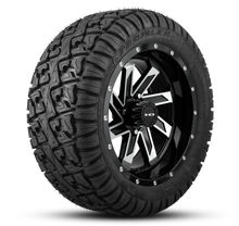 Load image into Gallery viewer, HD Golf Wheel &amp; Tire Package ( 1pc ) 12x7.0 SAW Gloss Black Machined w ( 1pc ) 23 Inch A/T Tire