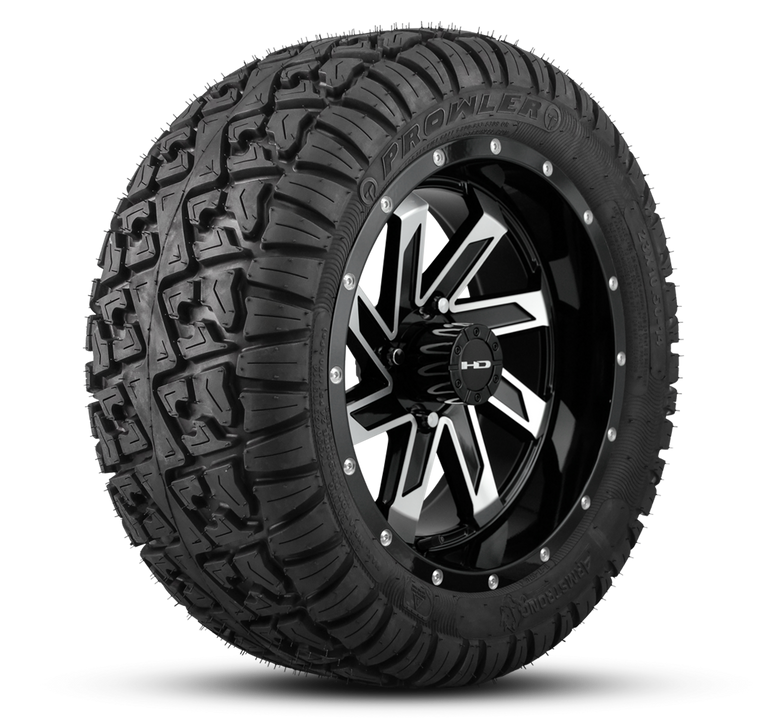 HD Golf Wheel & Tire Package ( 1pc ) 14x7.0 SAW Gloss Black Machined w ( 1pc ) 23 Inch A/T Tire