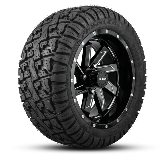 HD Golf Wheel & Tire Package ( 1pc ) 12x7.0 SAW Gloss Black Milled Edges w ( 1pc ) 23 Inch A/T Tire