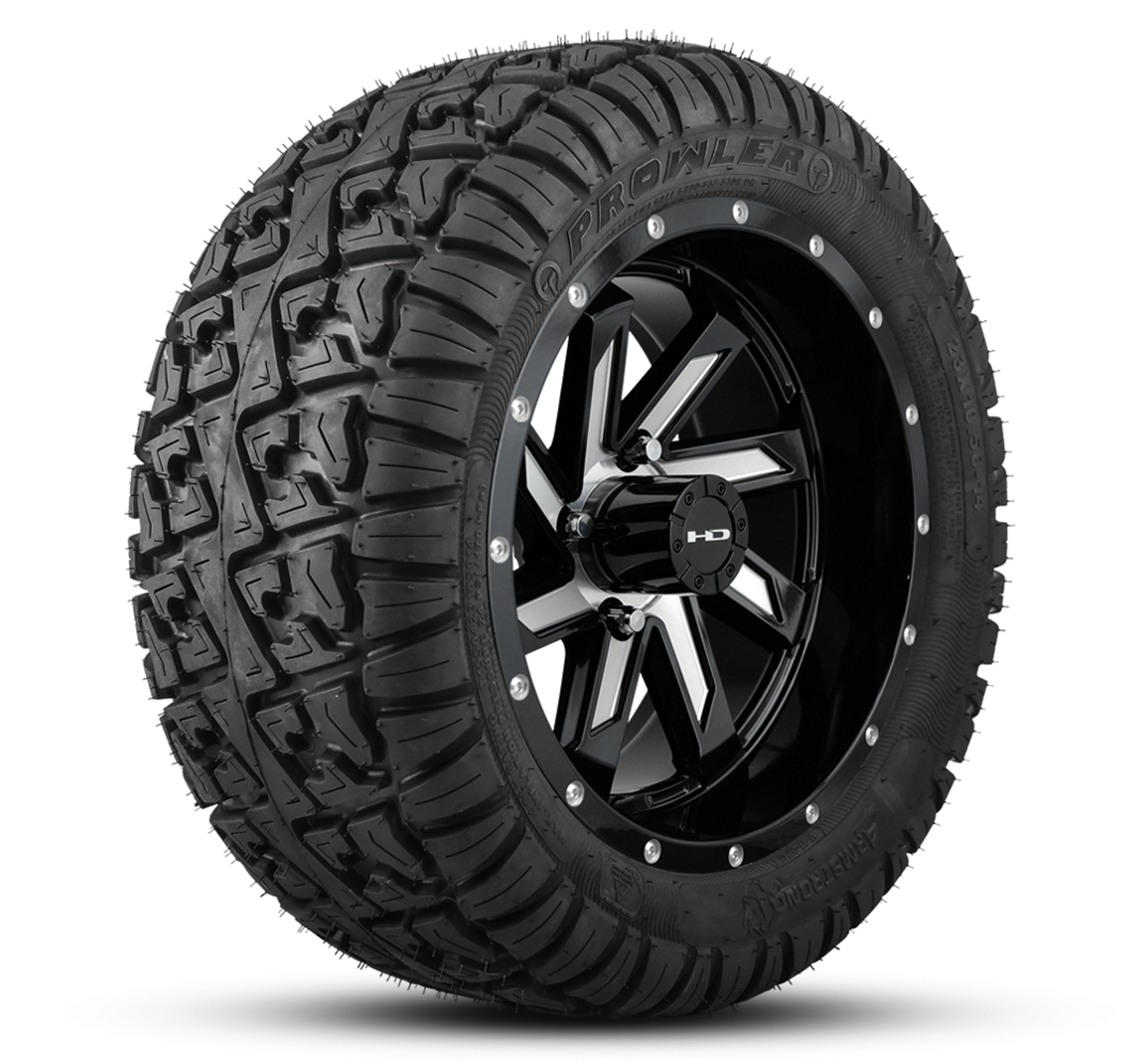 HD Golf Wheel & Tire Package ( 1pc ) 14x7.0 SAW Gloss Black Milled Face w ( 1pc ) 23 Inch A/T Tire