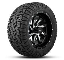 Load image into Gallery viewer, HD Golf Wheel &amp; Tire Package ( 1pc ) 14x7.0 SAW Gloss Black Milled Face w ( 1pc ) 23 Inch A/T Tire