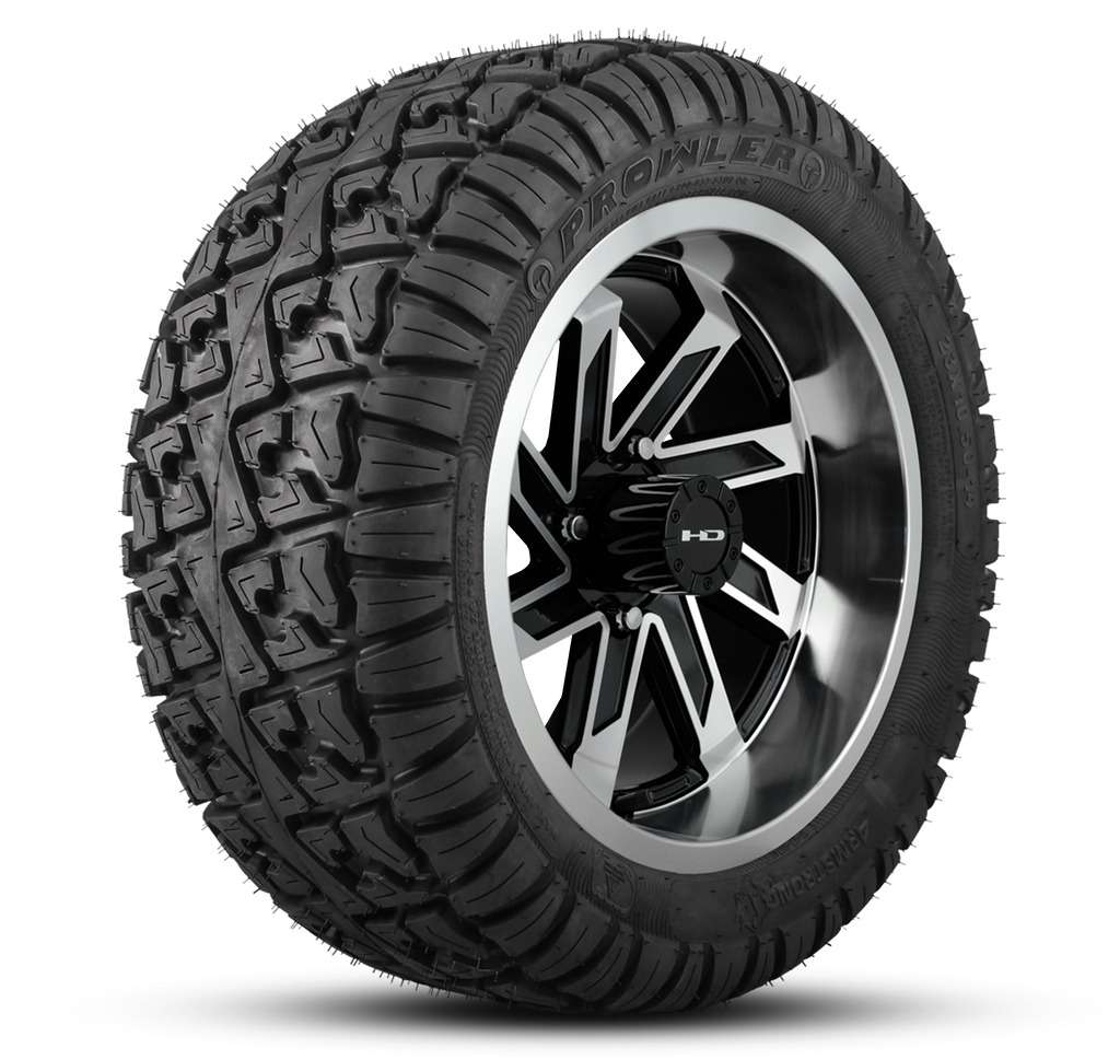 HD Golf Wheel & Tire Package ( 1pc ) 14x7.0 SAW Gloss Black Full Machined w ( 1pc ) 23 Inch A/T Tire