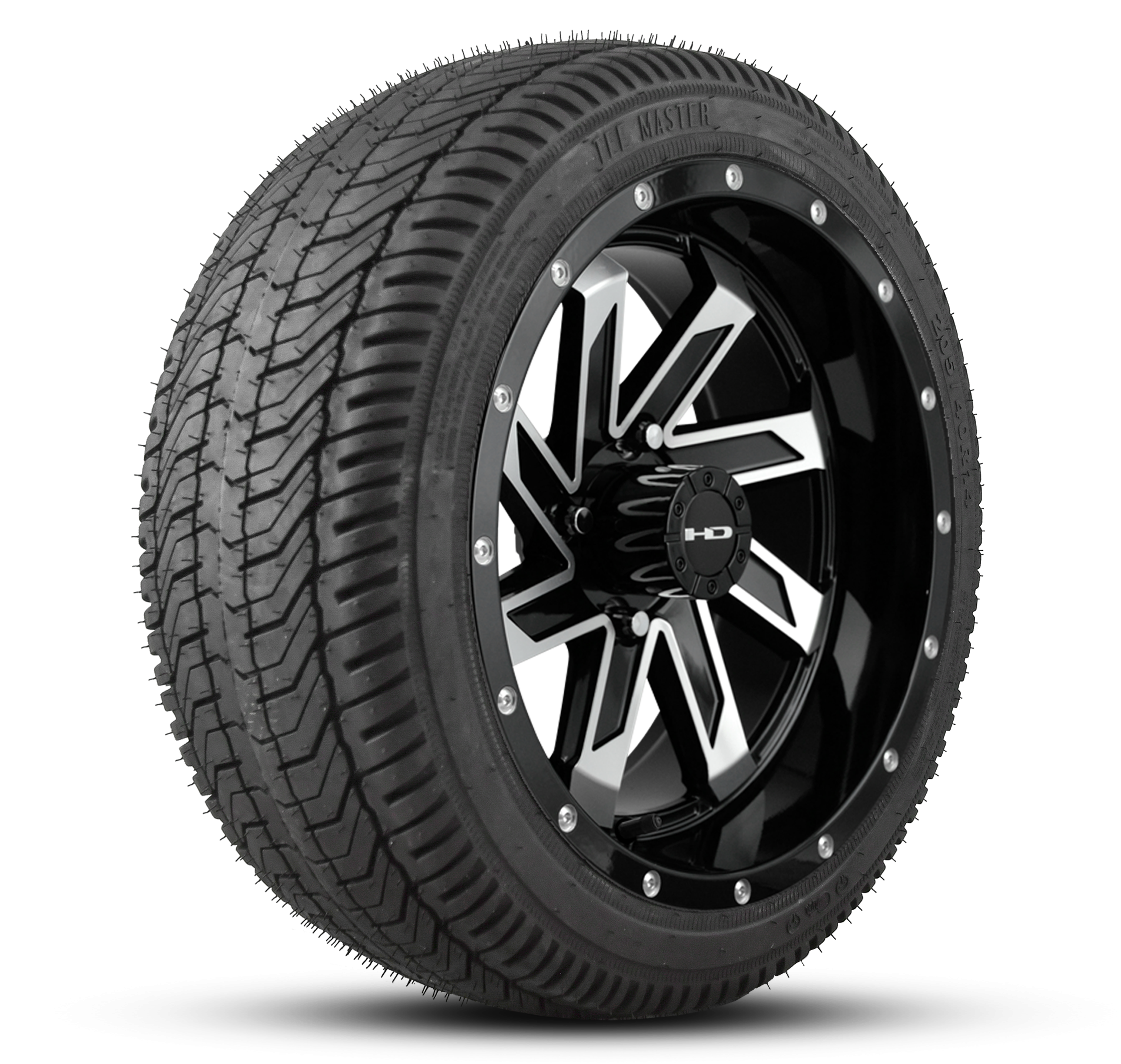 Shop the HD Golf Wheels SAW Gloss Black Machined Face with Turf / Street Tires online today for your Club Car, Cushman, EZGO, ICON EV, Garia, Massimo, Polaris, or Yamaha Golf Cart.