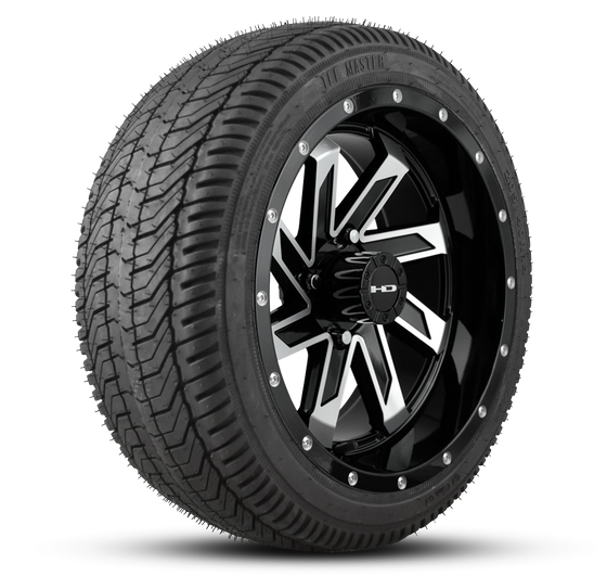 HD Golf Wheel & Tire Package ( 1pc ) 14x7.0 SAW Gloss Black Machined w ( 1pc ) 205/40-14 All-Season Tire