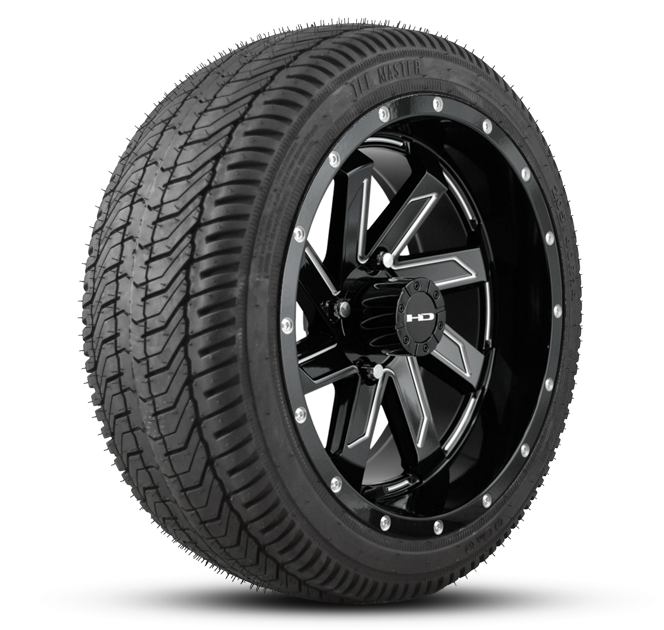 HD Golf Wheel & Tire Package ( 1pc ) 14x7.0 SAW Gloss Black Milled Edges w ( 1pc ) 205/40-14 All-Season Tire