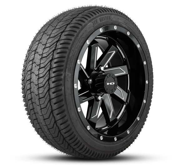 Shop the HD Golf Wheels SAW Gloss Black Milled online today for your Club Car, Cushman, EZGO, ICON EV, Garia, Massimo, Polaris, or Yamaha Golf Cart.