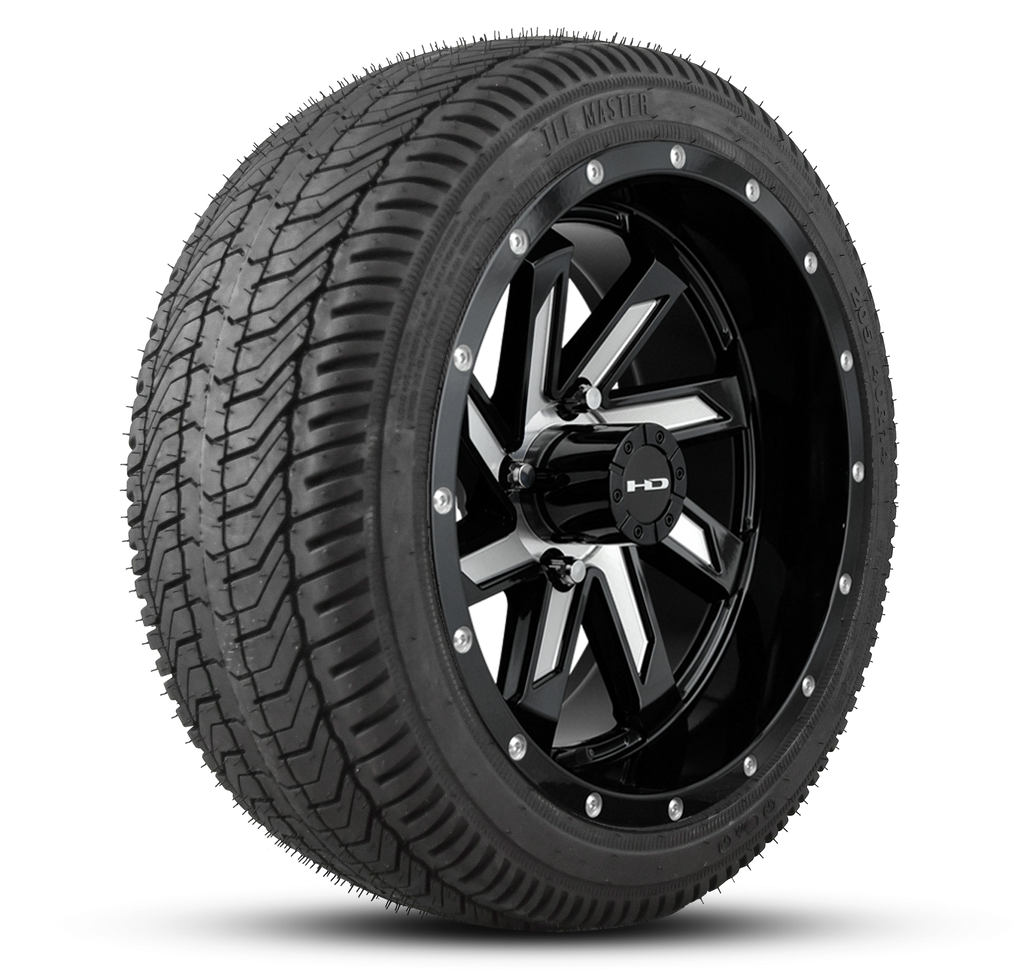 HD Golf Wheel & Tire Package ( 1pc ) 14x7.0 SAW Gloss Black Milled Face w ( 1pc ) 205/40-14 All-Season Tire