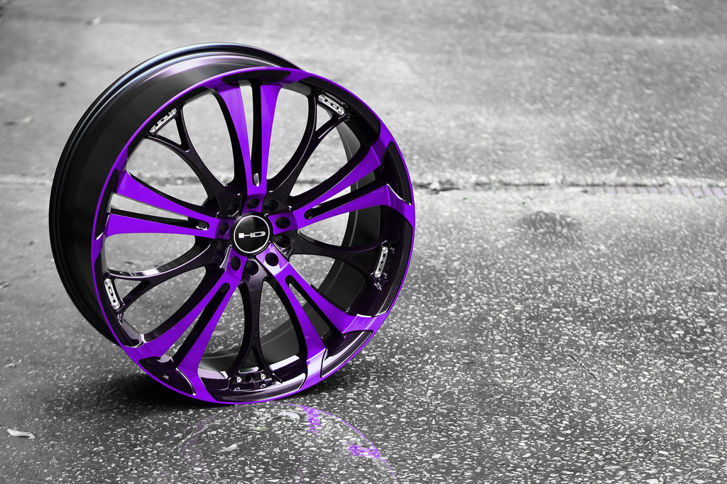 HD Wheels USA Original Spinout Black and Purple Clear Coat Custom Wheel Rims 17x7.0, 18x7.5, and 20x8.0 Sizes