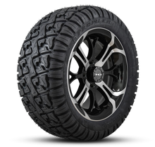Load image into Gallery viewer, HD Golf Wheel &amp; Tire Package ( 1pc ) 14x7.0 Spinout Gloss Black Machined w ( 1pc ) 23 Inch A/T Tire