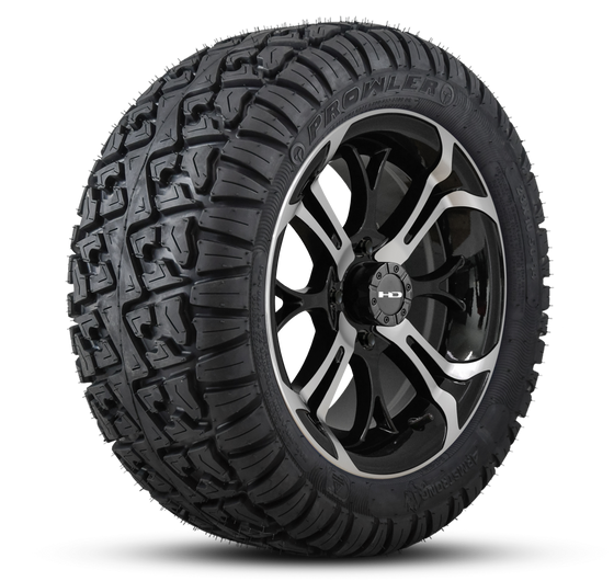 HD Golf Wheel & Tire Package ( 1pc ) 14x7.0 Spinout Gloss Black Machined w ( 1pc ) 23 Inch A/T Tire