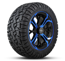 Load image into Gallery viewer, HD Golf Wheel &amp; Tire Package ( 1pc ) 14x7.0 Spinout Gloss Black &amp; Blue w ( 1pc ) 23 Inch A/T Tire