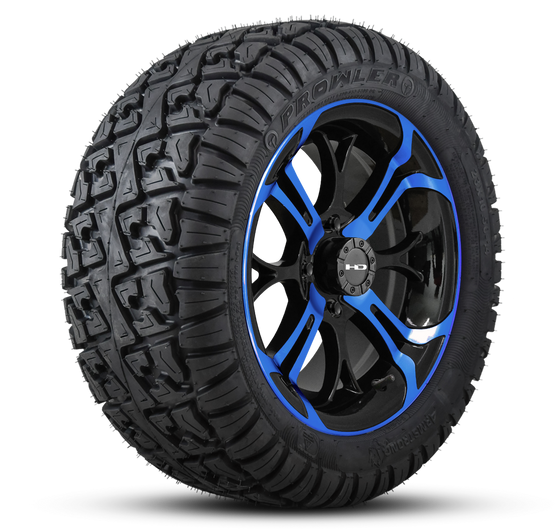 HD Golf Wheel & Tire Package ( 1pc ) 14x7.0 Spinout Gloss Black & Blue w ( 1pc ) 23 Inch A/T Tire