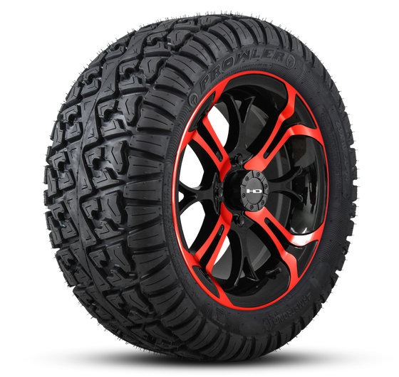 HD Golf Wheel & Tire Package ( 1pc ) 14x7.0 Spinout Gloss Black & Red w ( 1pc ) 23 Inch A/T Tire
