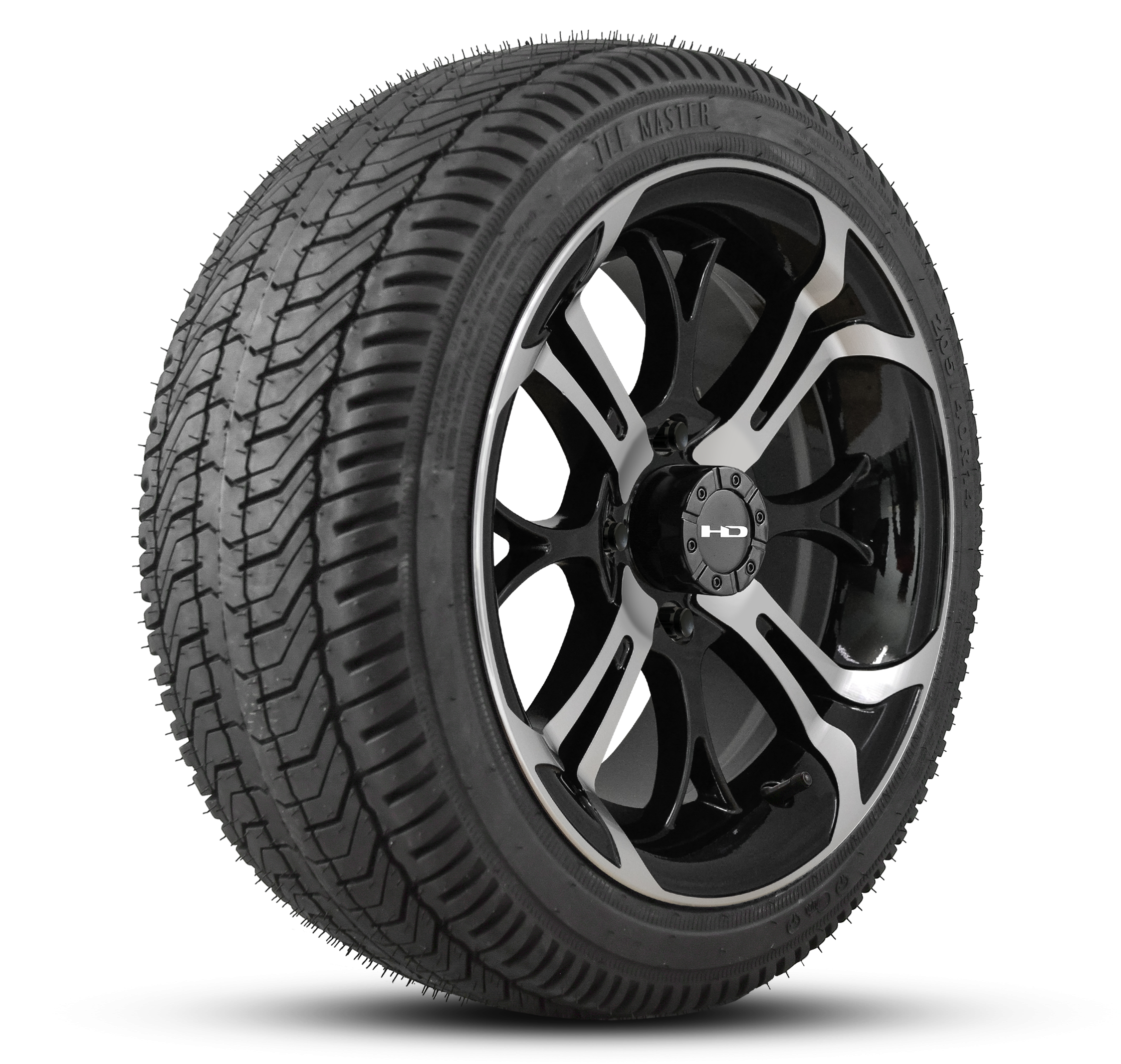 HD Golf Wheel & Tire Package ( 1pc ) 14x7.0 Spinout Gloss Black Machined w ( 1pc ) 205/40-14 All-Season Tire