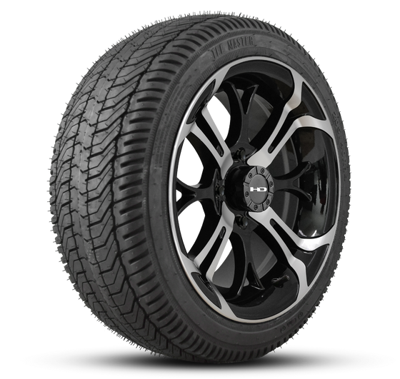 HD Golf Wheel & Tire Package ( 1pc ) 14x7.0 Spinout Gloss Black Machined w ( 1pc ) 205/40-14 All-Season Tire
