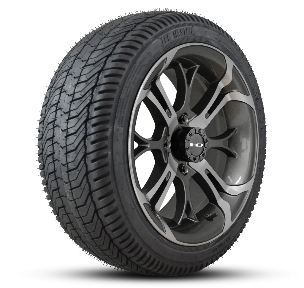 HD Golf Wheel & Tire Package ( 1pc ) 14x7.0 Spinout Gunmetal Machined w ( 1pc ) 205/40-14 All-Season Tire