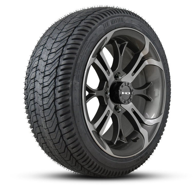 HD Golf Wheel & Tire Package ( 1pc ) 14x7.0 Spinout Gunmetal Machined w ( 1pc ) 205/40-14 All-Season Tire