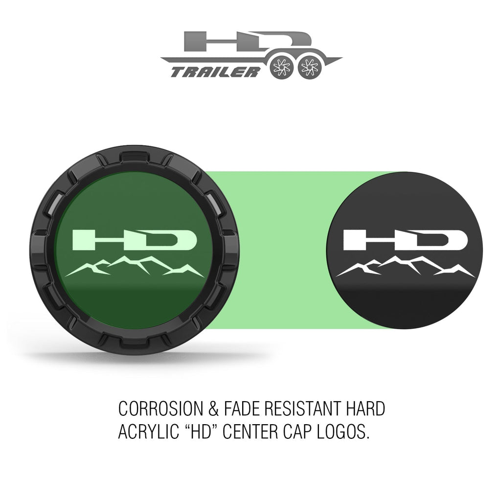 HD Off-Road Trailer Wheel Center Cap Logos in Hard Acrylic for Corrosion Resistance.