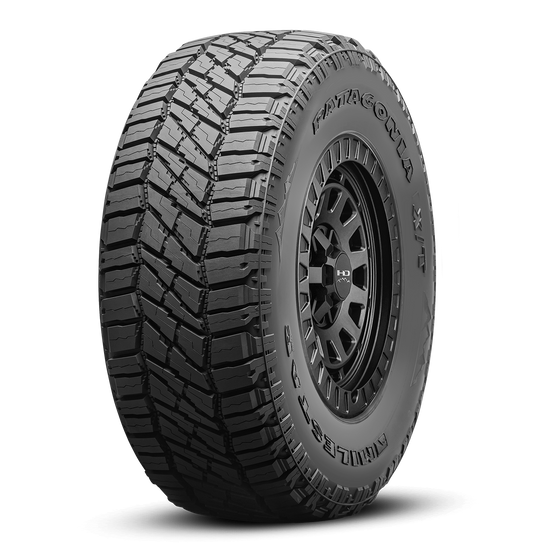 MILESTAR Patagonia X/T 40K Mile Warranty All Terrain Tire with the HD Off-Road Overland Sector Venture in 17x9.0 All Satin Black Angled Shot Mounted & Balanced Wheel & Tire Package