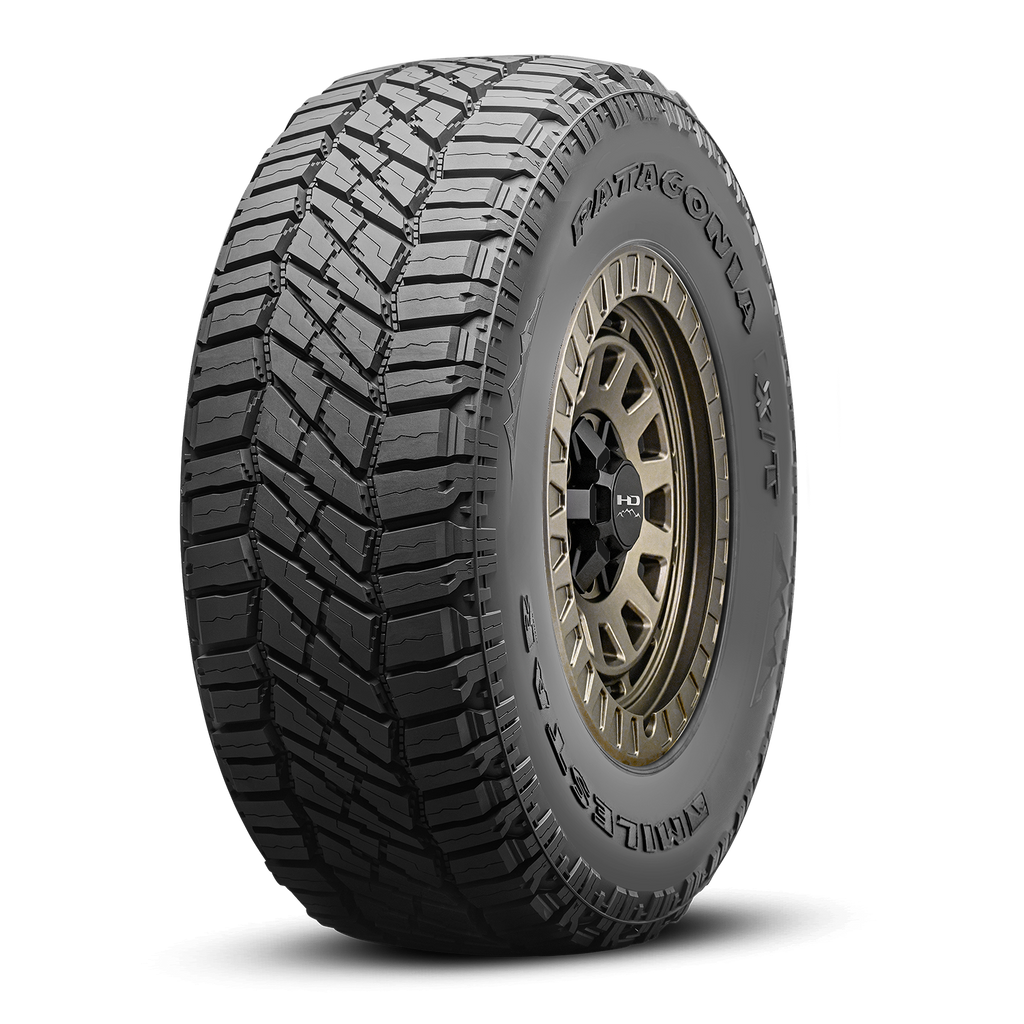 MILESTAR Patagonia X/T All Terrain 40K Mile Warranty Tire with the HD Off-Road Overland Sector Venture in 17x9.0 All Satin Black Angled Shot Mounted & Balanced Wheel & Tire Package