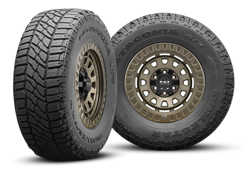 MILESTAR Patagonia X/T All Terrain 40K Mile Warranty Tire with the HD Off-Road Overland Sector Venture in 17x9.0 All Satin Black Angled & Flat Shot Mounted & Balanced Wheel & Tire Package