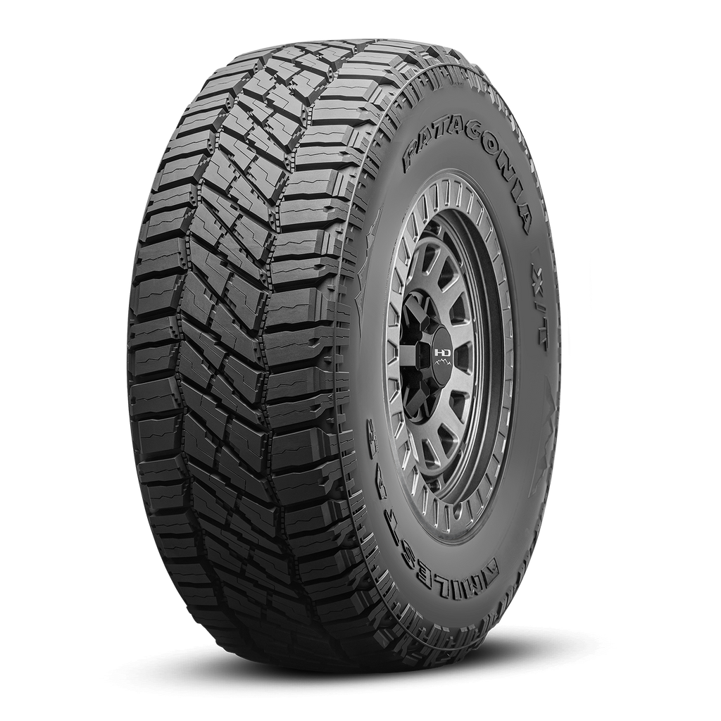 MILESTAR Patagonia X/T All Terrain 40K Mile Warranty Tire with the HD Off-Road Overland Sector Venture in 17x9.0 All Satin Black Angled Shot Mounted & Balanced Wheel & Tire Package