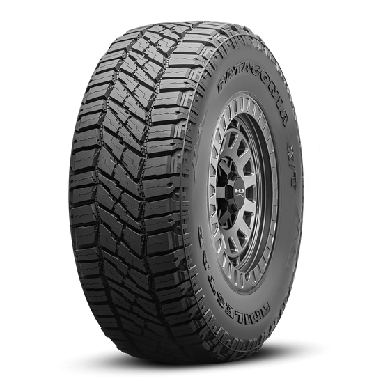MILESTAR Patagonia X/T All Terrain 40K Mile Warranty Tire with the HD Off-Road Overland Sector Venture in 17x9.0 All Satin Black Angled Shot Mounted & Balanced Wheel & Tire Package