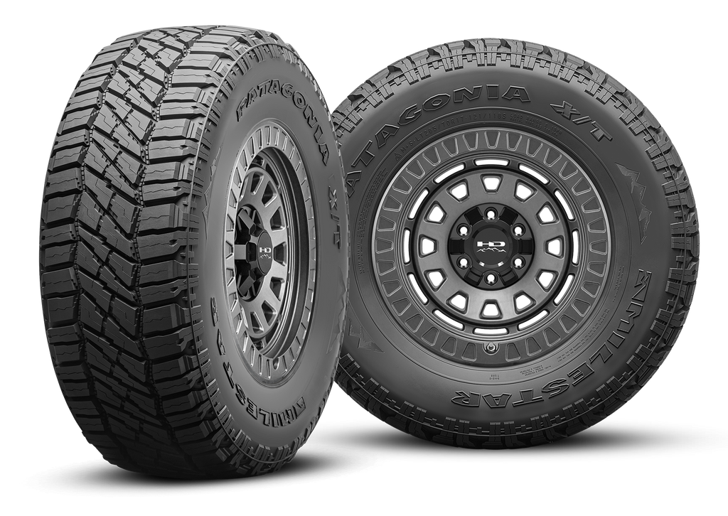 MILESTAR Patagonia X/T All Terrain 40K Mile Warranty Tire with the HD Off-Road Overland Sector Venture in 17x9.0 All Satin Black Angled & Flat Shot Mounted & Balanced Wheel & Tire Package