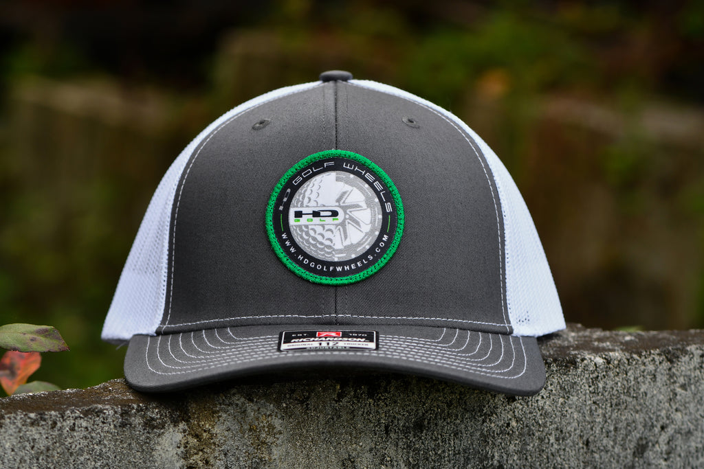 HD Golf Cart Wheels Official Branded Richardson 112 Snap Back Sport Hat White, Gray, & Green