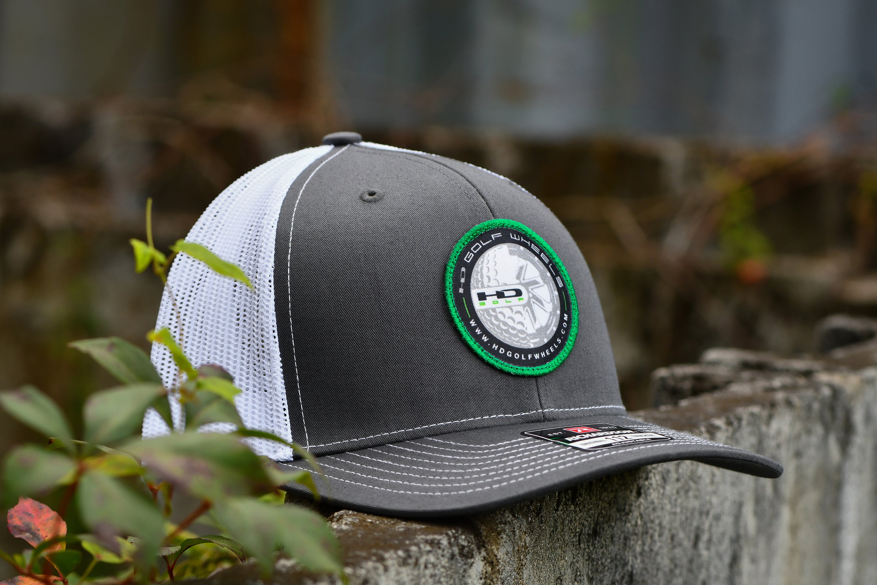 HD Golf Cart Wheels Official Branded Richardson 112 Snap Back Sport Hat White, Gray, & Green
