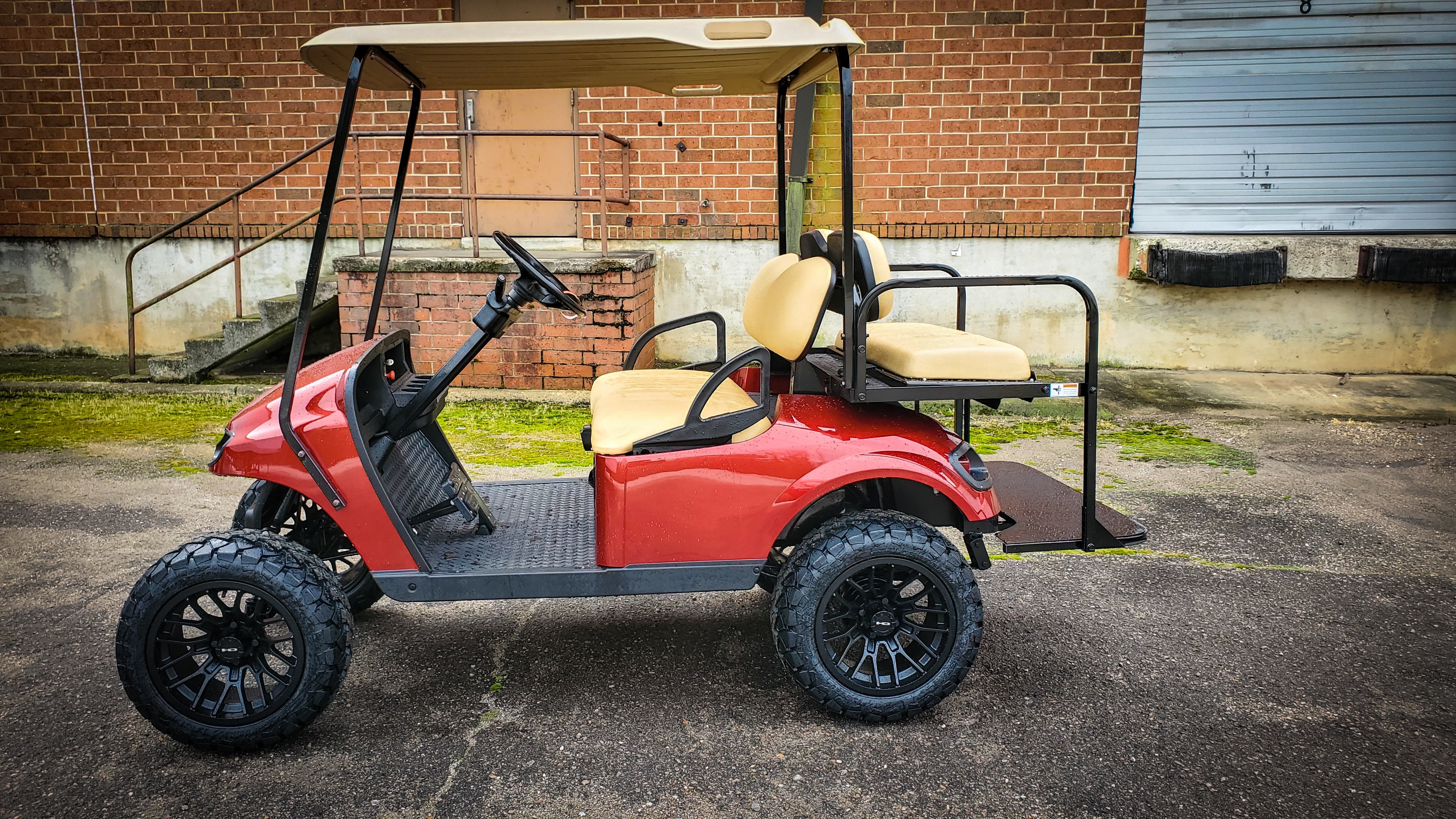 Shop the HD Golf Wheels RTC All Gloss Black with A/T Off-Road Tires online today for your Club Car, Cushman, EZGO, ICON EV, Garia, Massimo, Polaris, or Yamaha Golf Cart.